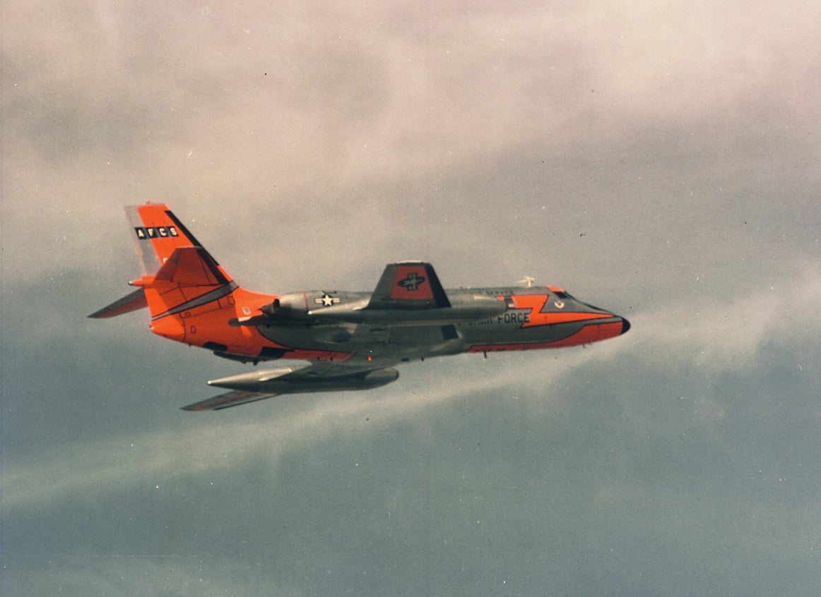 An Air Force Communications Service C-140A JetStar in flight in the early 1960s.
