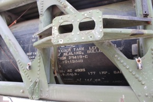 View of a fuel tank inside a wing. The stencil indicates the date of manufacture was 14 April 1945. 